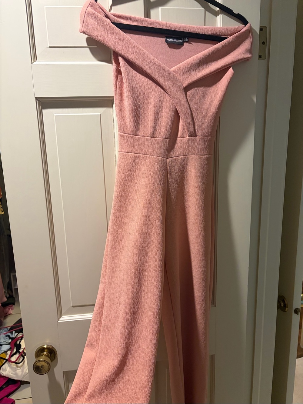 PrettyLittleThing Off-Shoulder Pink Maxi Dress, Size 0
